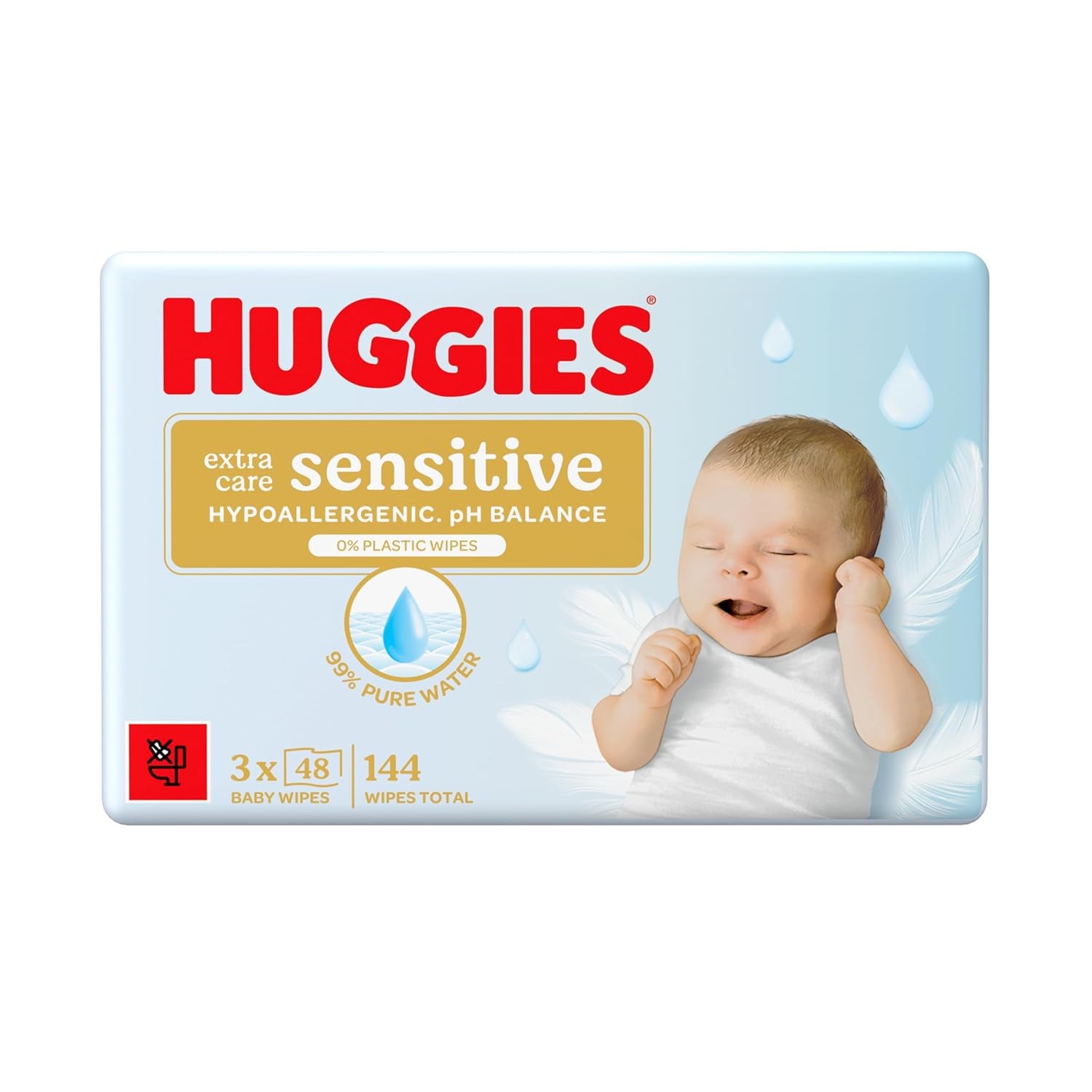 Chusteczki dla niemowląt Huggies Pure Extra Care Sensitive, 99% wody, bez plastiku i bez substancji zapachowych