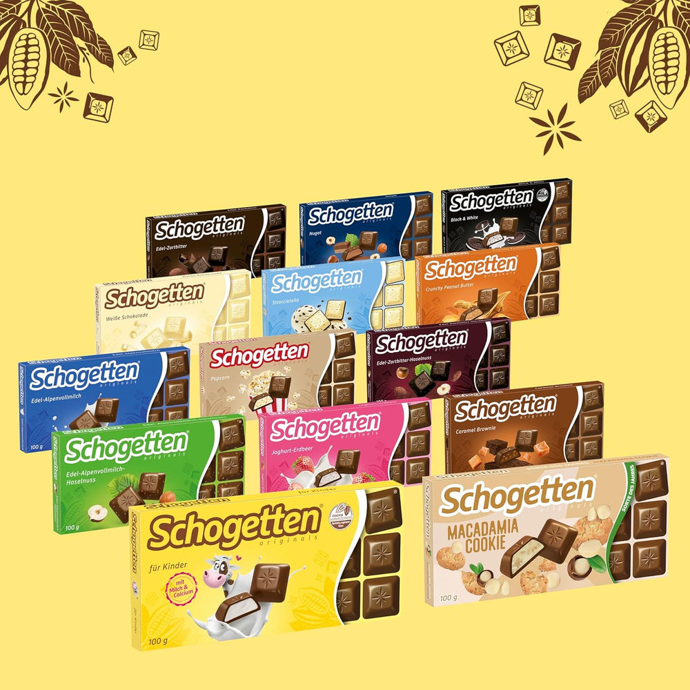 Schogetten dla dzieci, tabliczka czekolady 100g, mleczna czekolada z kremowym nadzieniem mlecznym, wygodnie porcjowana. Przysmak. Kawałek po kawałku.
