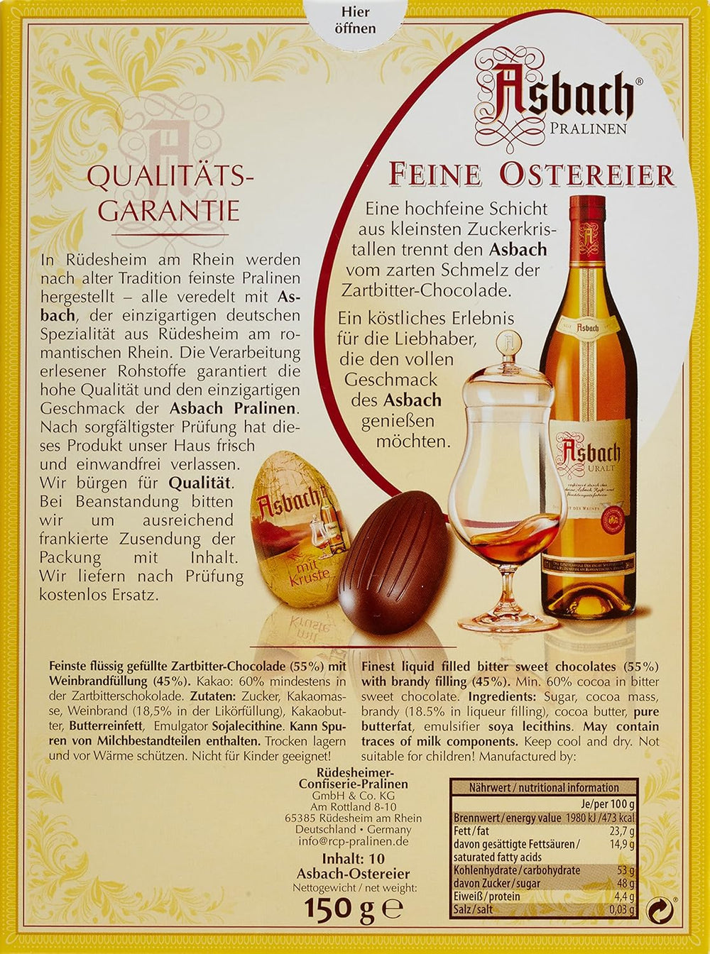 Asbach Czekoladowe Jajka ze Skórką 150g Opakowanie 2szt (2 x 150g)