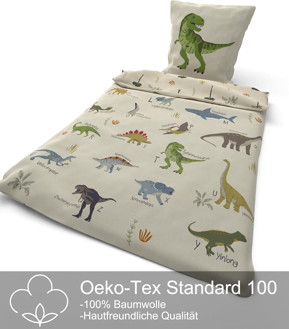 Skybrands Dino Bedtuene 135X200 Jungen Bedtuene Dinosaurier Baumwolle 2Tlg Kinder Bedtuene Dinosaurier 135X200 + torba Naty Shop