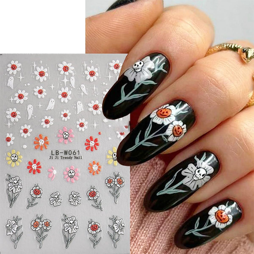 JMEOWIO Nagelsticker Halloween 9 Blatt Nail Art Sticker Selbstklebend Nagelaufkleber Süße Geisterblume Dekoration Nageldesign Zubehör