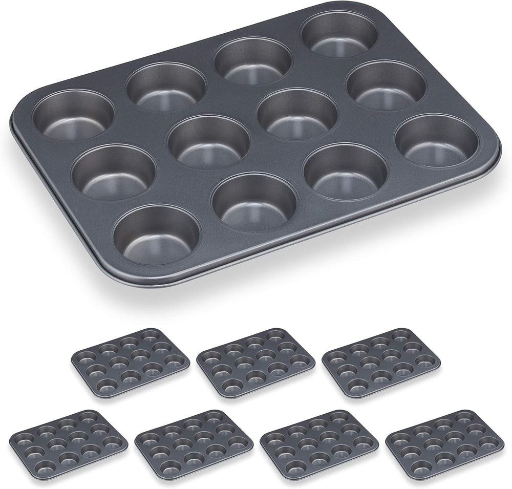 Relaxdays Muffinform, 2Er Set, 12Er Muffinbleche, Antihaftbeschichte, Carbonstahl, Muffins & Cupcakes, Ø 6,5 cm, Pszenica, 10030825 Formy i blachy do pieczenia Naty Shop 2