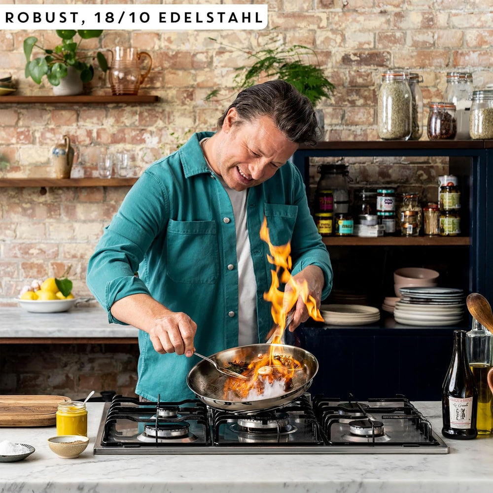 Jamie Oliver marki Tefal Cook Inteligentna patelnia 28 cm, niepowlekana stal nierdzewna, odpowiednia do garnków i patelni indukcyjnych Naty Shop