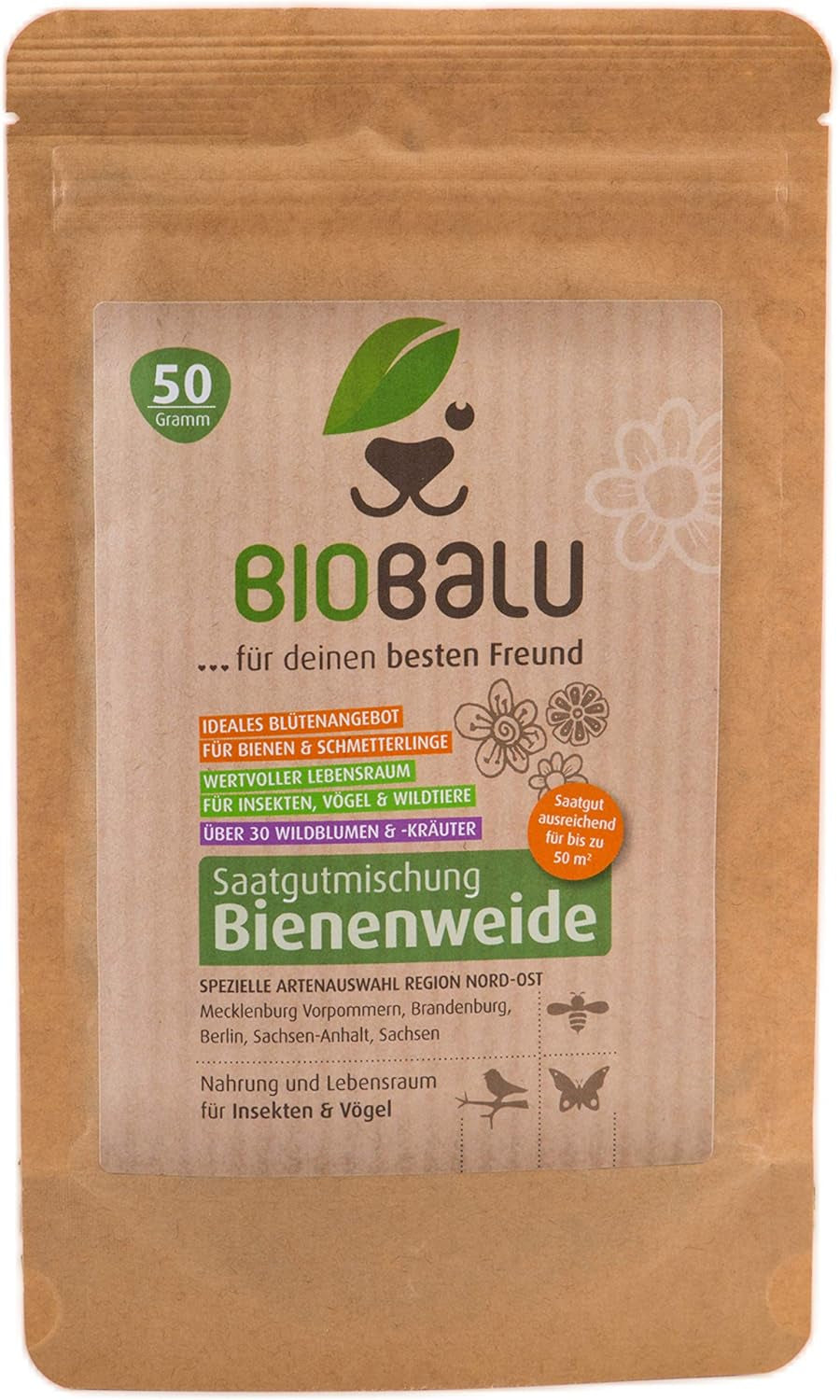 Nasiona pszczół - kwiaty łąkowe, wieloletnie i odporne na zimę, nasiona - ponad 40 rodzimych kwiatów i dzikich ziół, specjalny dobór gatunków dla południowych Niemiec, 50g