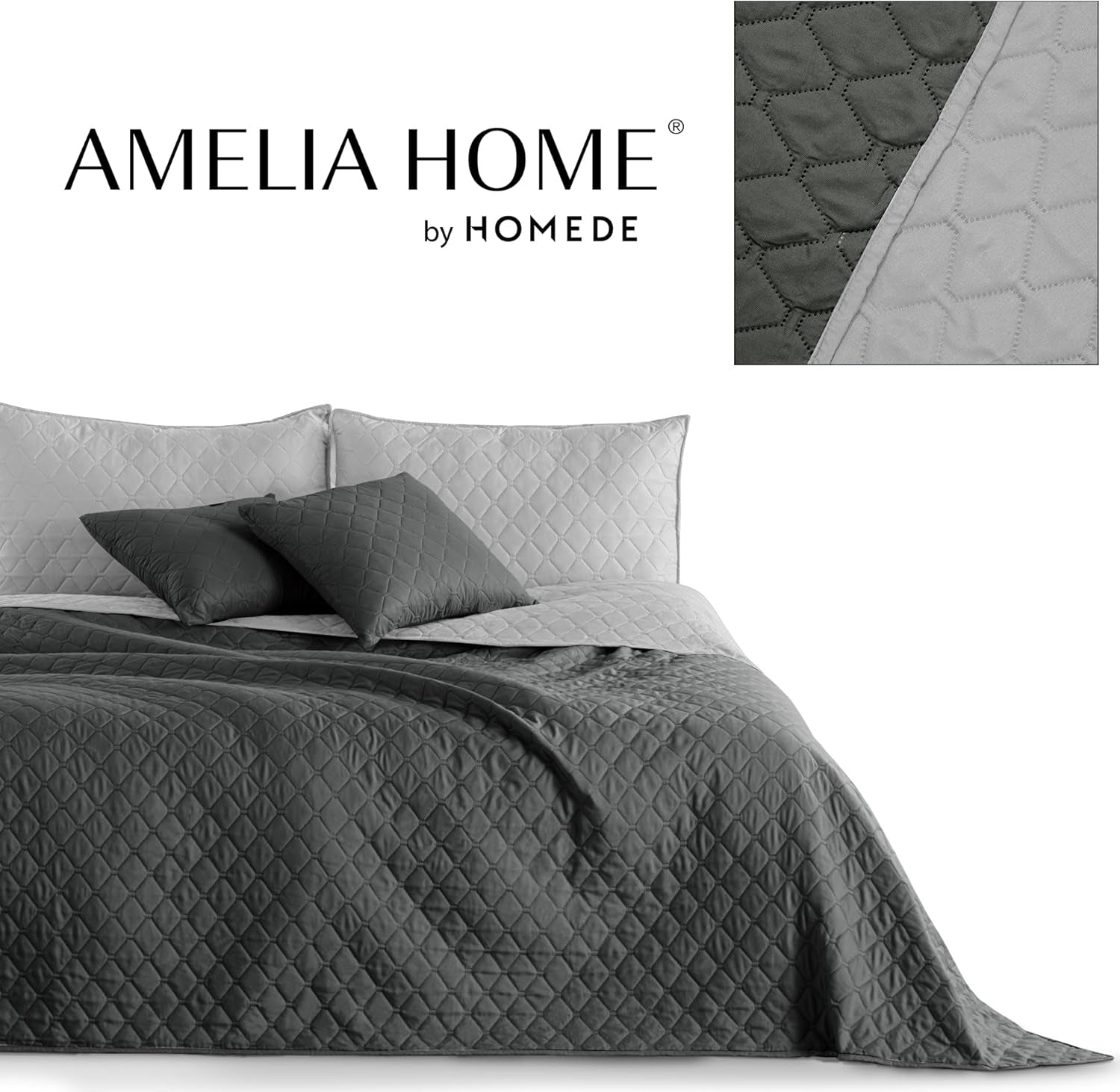 Narzuta Decoking 200 X 220 cm Grafit Antracyt Srebrnoszary Dwustronna narzuta łatwa w utrzymaniu Axel Łóżka i koce Besuche den DecoKing-Store