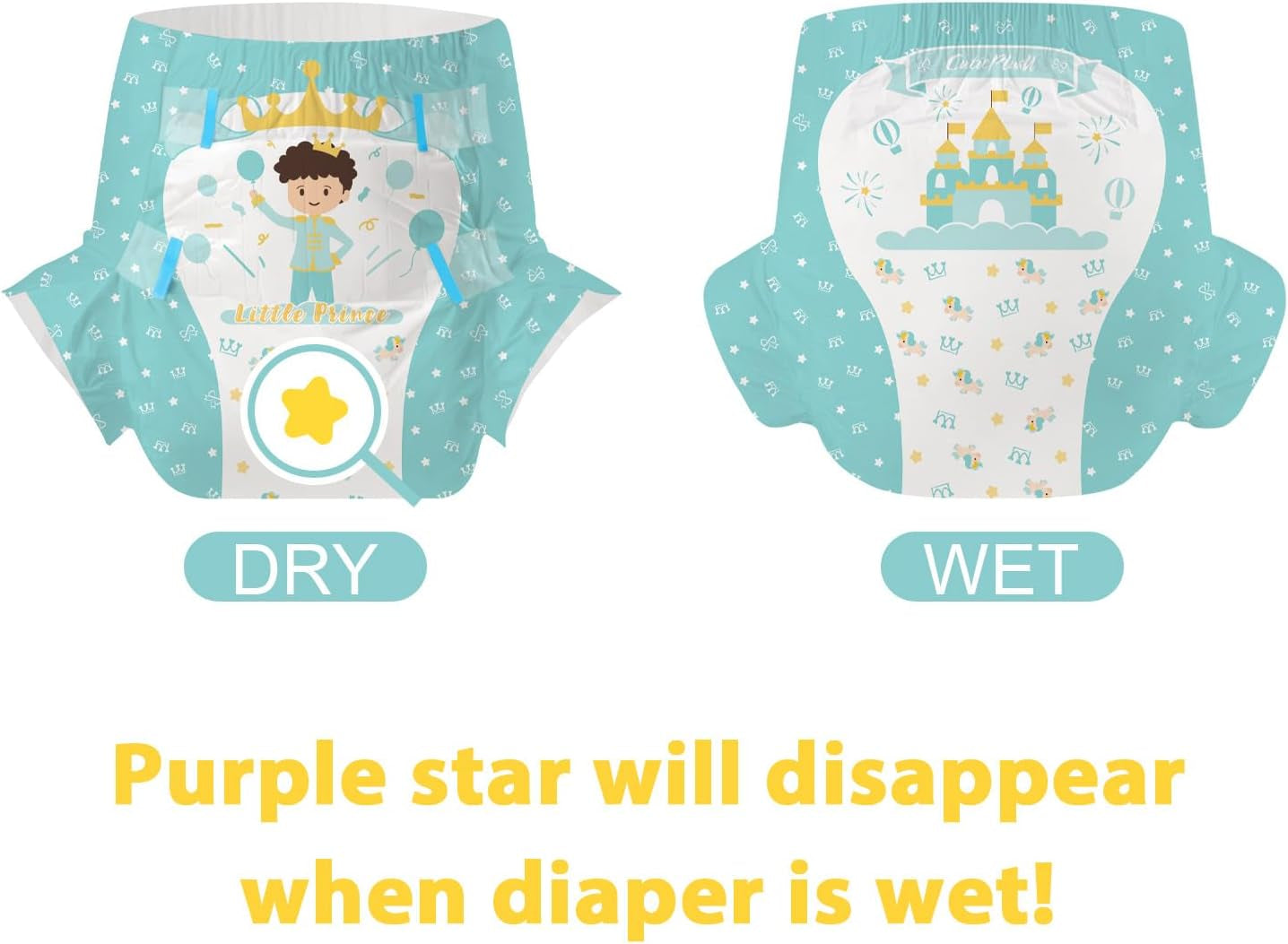 CutiePlusU pieluchy dla dorosłych 2 szt. Jednorazowe majtki na nietrzymanie moczu z klapkami dla kobiet i mężczyzn o maksymalnej chłonności przez noc - Mały Książę (średni 71-96 cm)