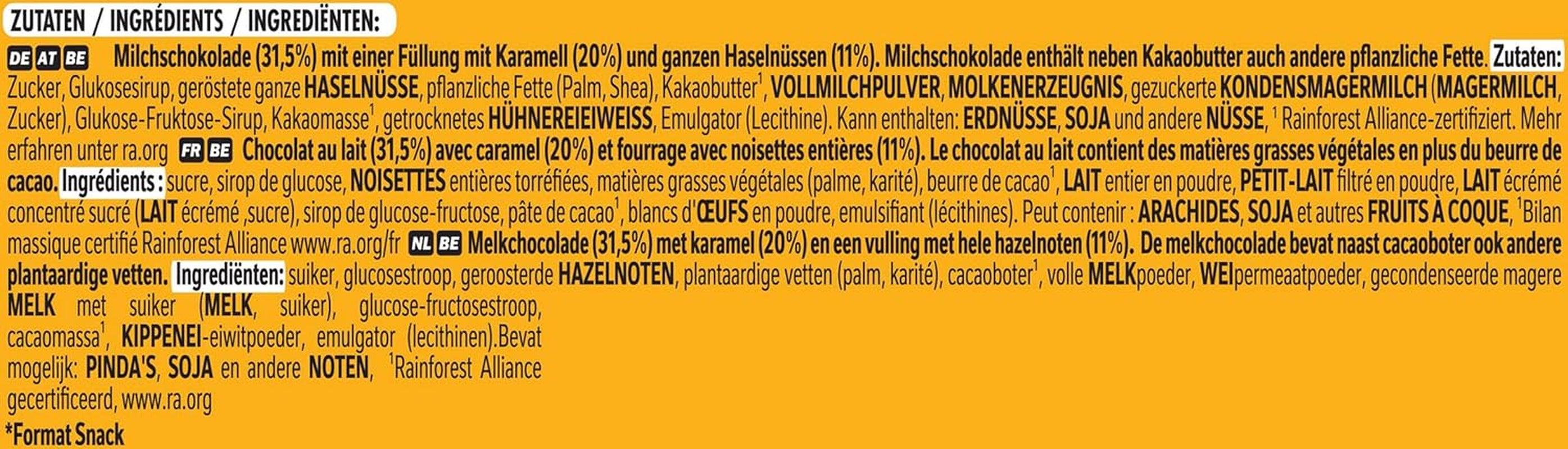 Nestlé NUTS, Batoniki czekoladowe z orzechami laskowymi z nadzieniem karmelowym, całymi orzechami laskowymi i pysznym kremem cukierkowym, oblane mleczną czekoladą, 1 opakowanie (5 x 30g)