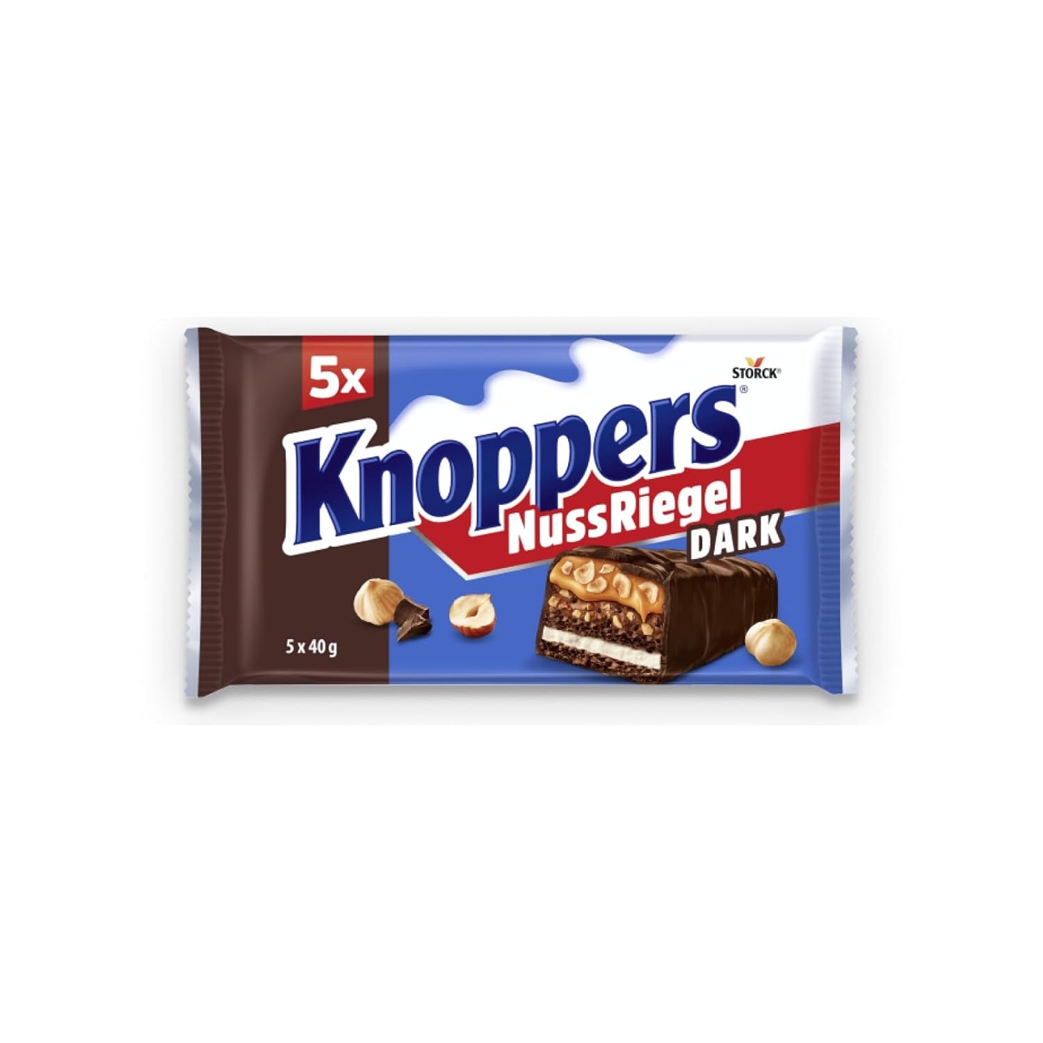 Knoppers Peanut Bar – 1 x 200g (5 batoników) – Baton mlecznej czekolady z kremem orzechowym, siekanymi solonymi orzeszkami ziemnymi, karmelem i mleczną czekoladą