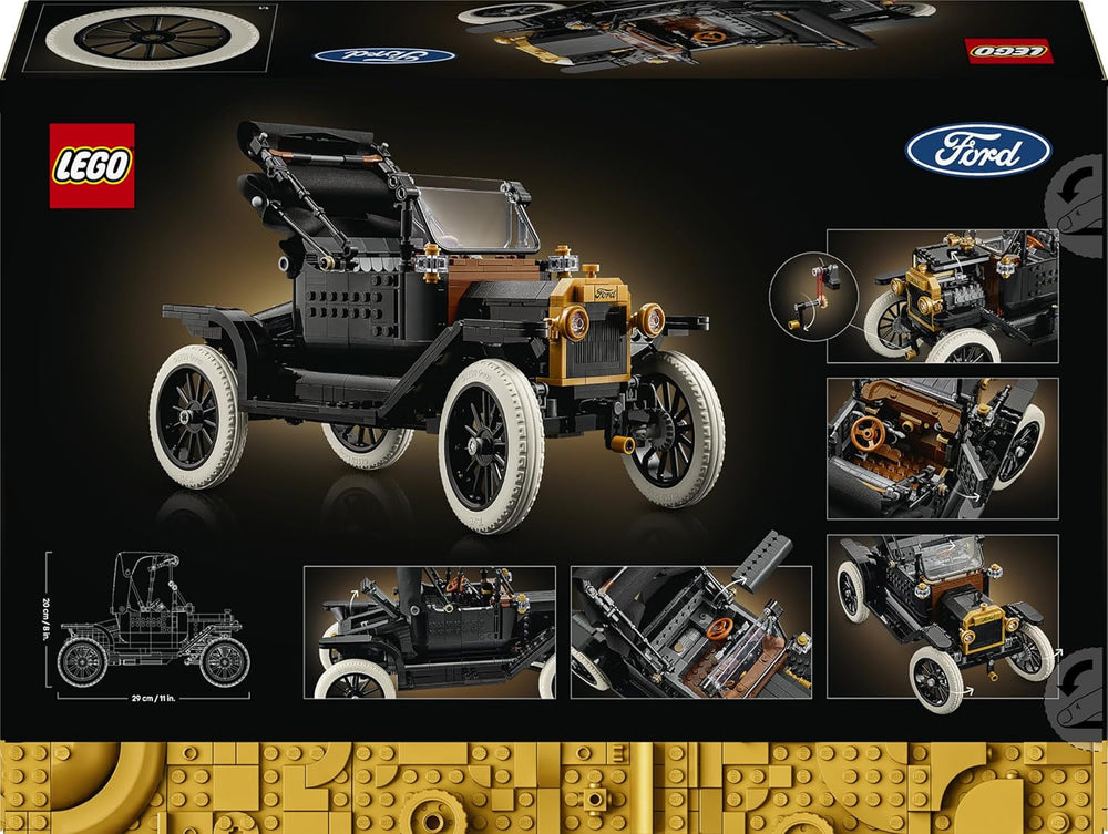 LEGO Icons Ford Model T - Retro Auto Modellbau für Erwachsene - Sammler Ausstellungsset mit Stofffaltdach, hohen Rädern & geteilter Windschutzscheibe - Geschenk für Fans klassischer Fahrzeuge - 11376