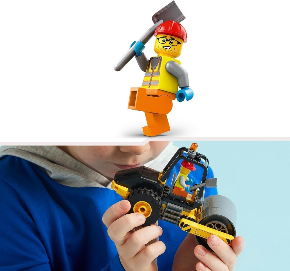 LEGO City walec budowlany dla 5-letnich dzieci walec parowy z minifigurką pracownika budowlanego pomysłowa zabawa dla chłopców i dziewcząt mały zabawny prezent 60401 zestawy konstrukcyjne Besuche den LEGO-Store