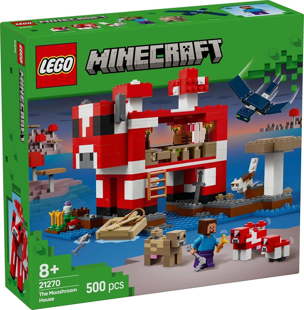 LEGO Minecraft The Mushroom Cow House Gra wideo Zabawka do budowania Model krainy grzybów z minifigurkami Steve i innymi postaciami Zestaw dla chłopców i dziewcząt w wieku 8 lat 21270 Zestawy do budowania Szukaj sklepu LEGO