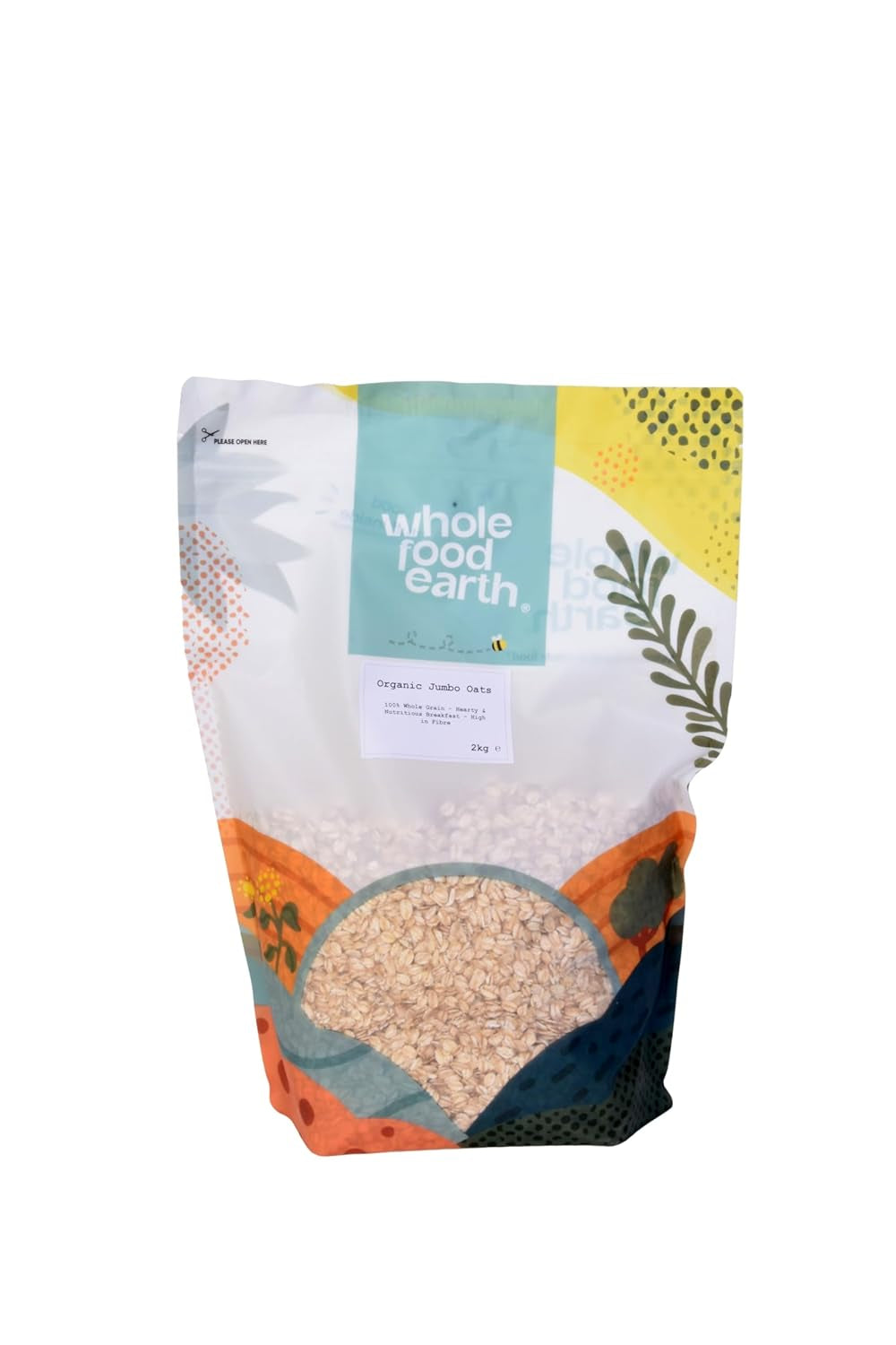 Wholefood Earth Organiczne płatki owsiane Jumbo, bezglutenowe – 3 kg | Bez GMO | wegańskie | Bogaty w błonnik | Certyfikowane organiczne