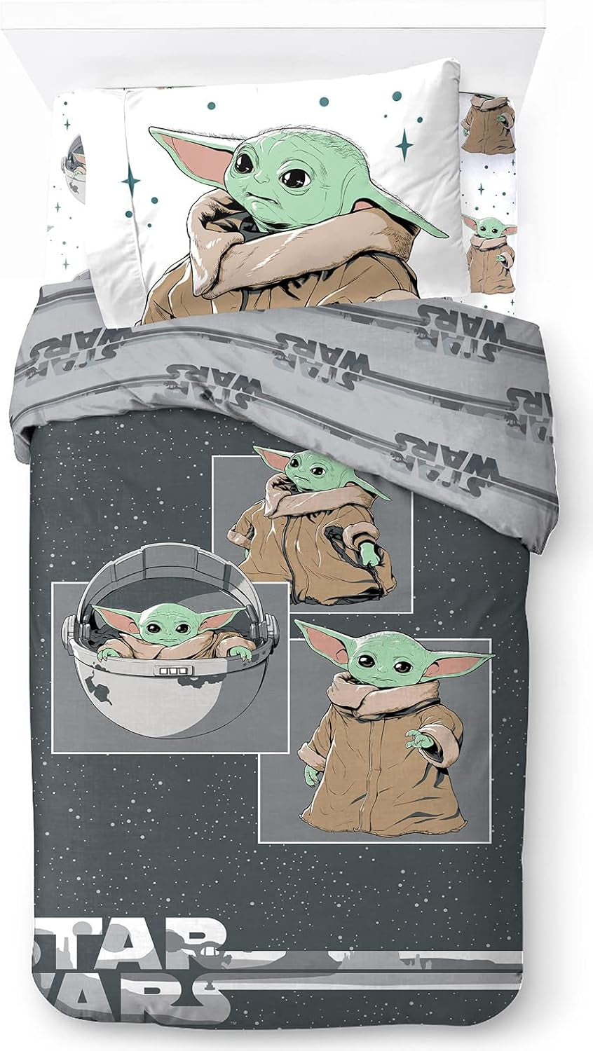 Pościel dla dzieci, unisex, księżniczki i superbohaterowie, 100% bawełna Pościel - dziecięca Naty Shop Szary - Mandalorian 135X200/50X70 (3 szt.)