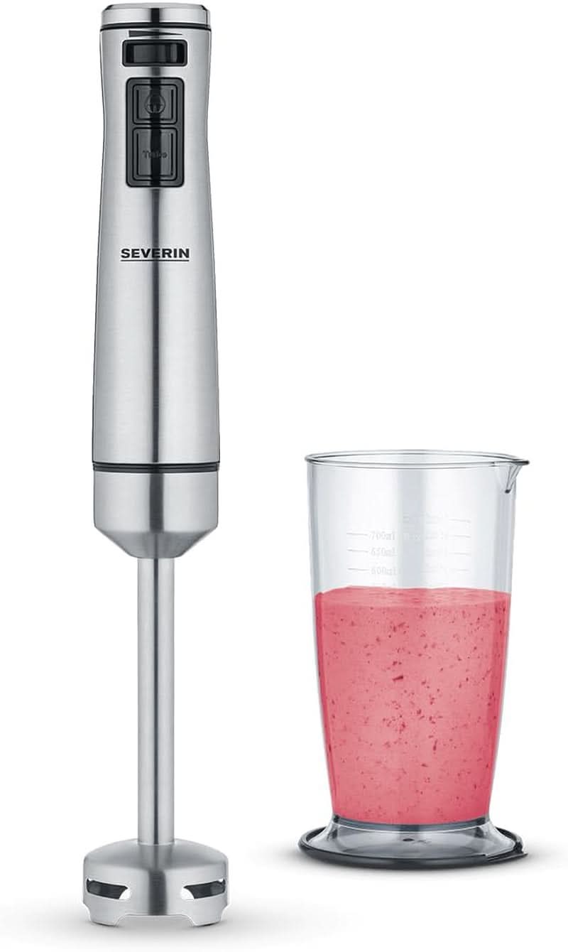 SEVERIN Kabelloser Stabmixer Mit Premium-Set, Abnehmbarer Mixstab, Mit Pürierstab, Multizerkleinerer, Mixbehälter, Kartoffelstampfer & Schneebesen, Schwarz/Edelstahl-Gebürstet, SM 3775 Mother and Child Naty Shop 1.000 W Inkl. Pojemnik do mieszania