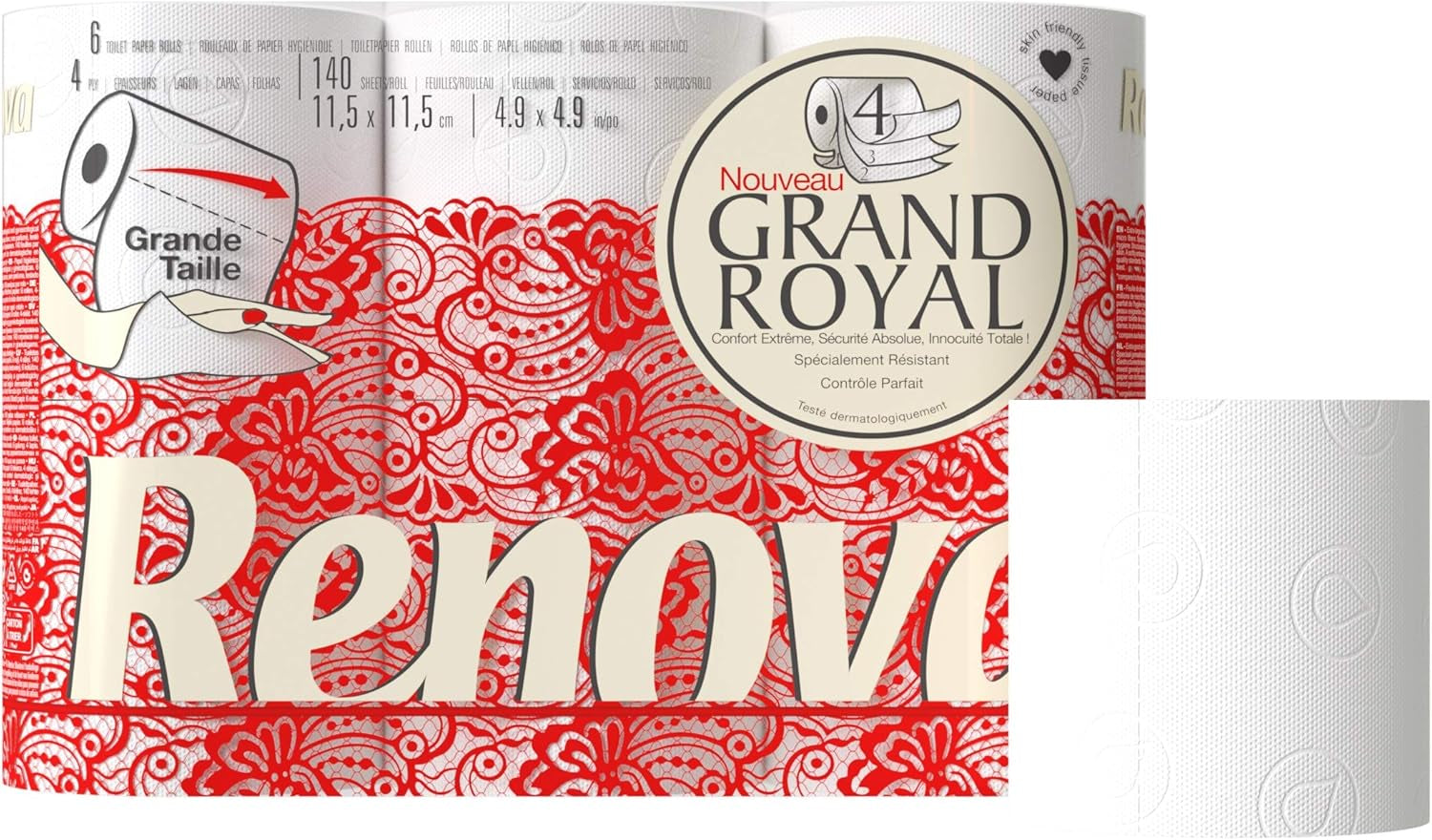 Hârtie igienică Renova Renova Grand Royal 4 straturi - 6 role, Large (pachet de 5)