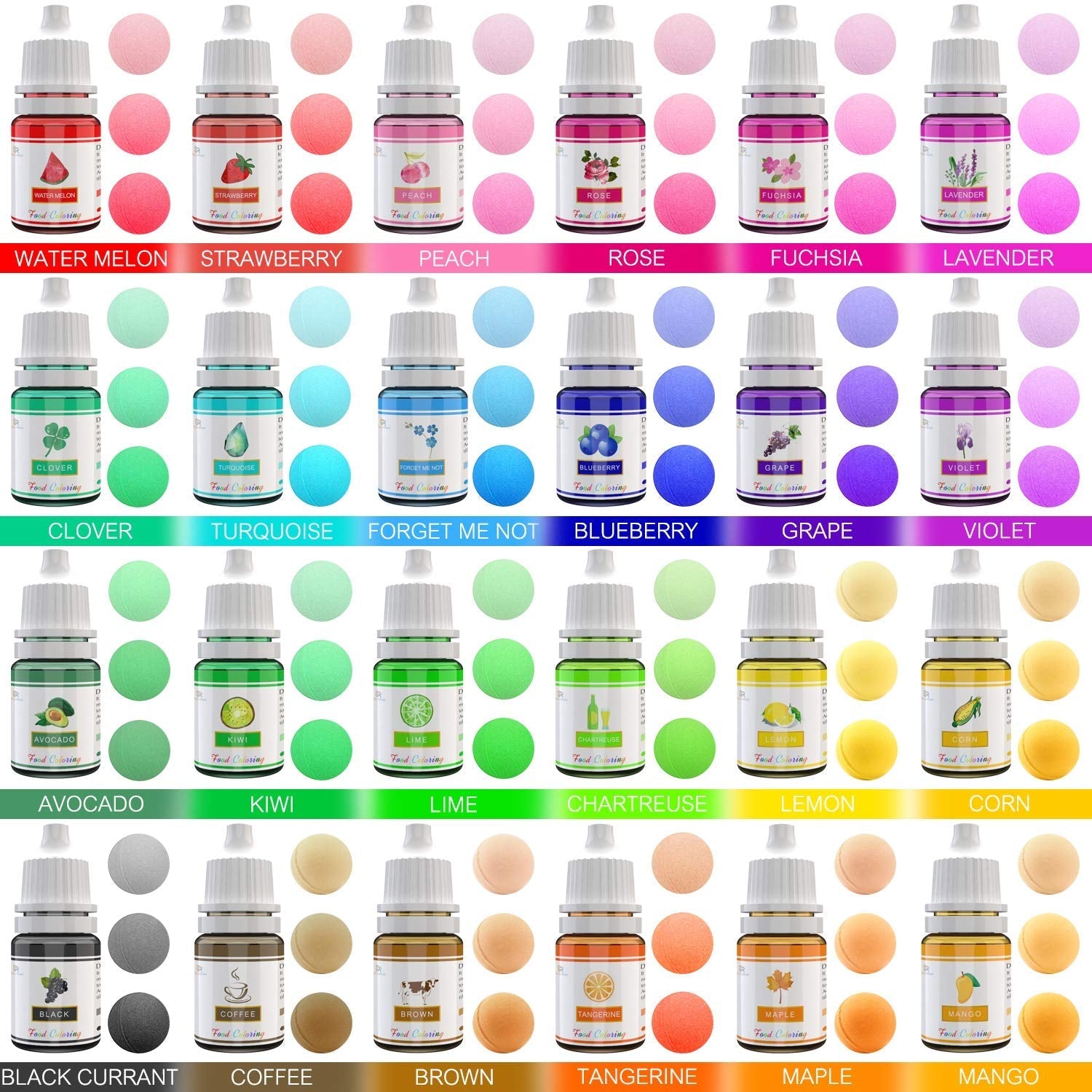Colorant alimentar - Set de 24 de culori colorant alimentar lichid pentru copt torturi, fursecuri, fondant, macaroane - Colorant alimentar pentru decorarea torturilor, săpunuri DIY, colorant pentru artizanat - 6 ml fiecare