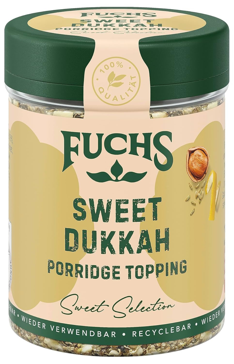 Fuchs Gewürze - Posypka owsiana „Sweet Dukkah” - chrupiąca polewa z haselnuss, sezamem i Mandeln für Oat-Meals - aus natürliche Składnik - 60 g in wiederverwendbarer, recyclebarer Dawka