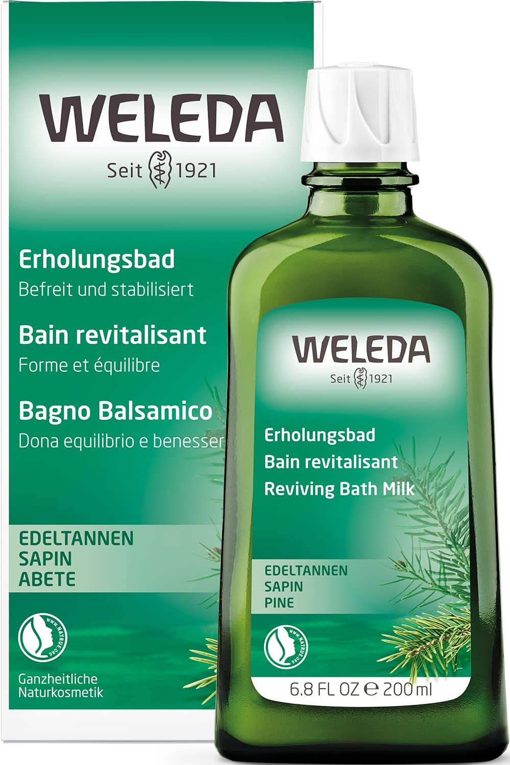 WELEDA, kosmetyki naturalne Organiczna esencja do kąpieli z olejkami eterycznymi ze świerku i jodły pospolitej do relaksu i pielęgnacji, dodatek do kąpieli zapewniający wewnętrzną siłę, 200 ml Prysznic i kąpiel Naty Shop