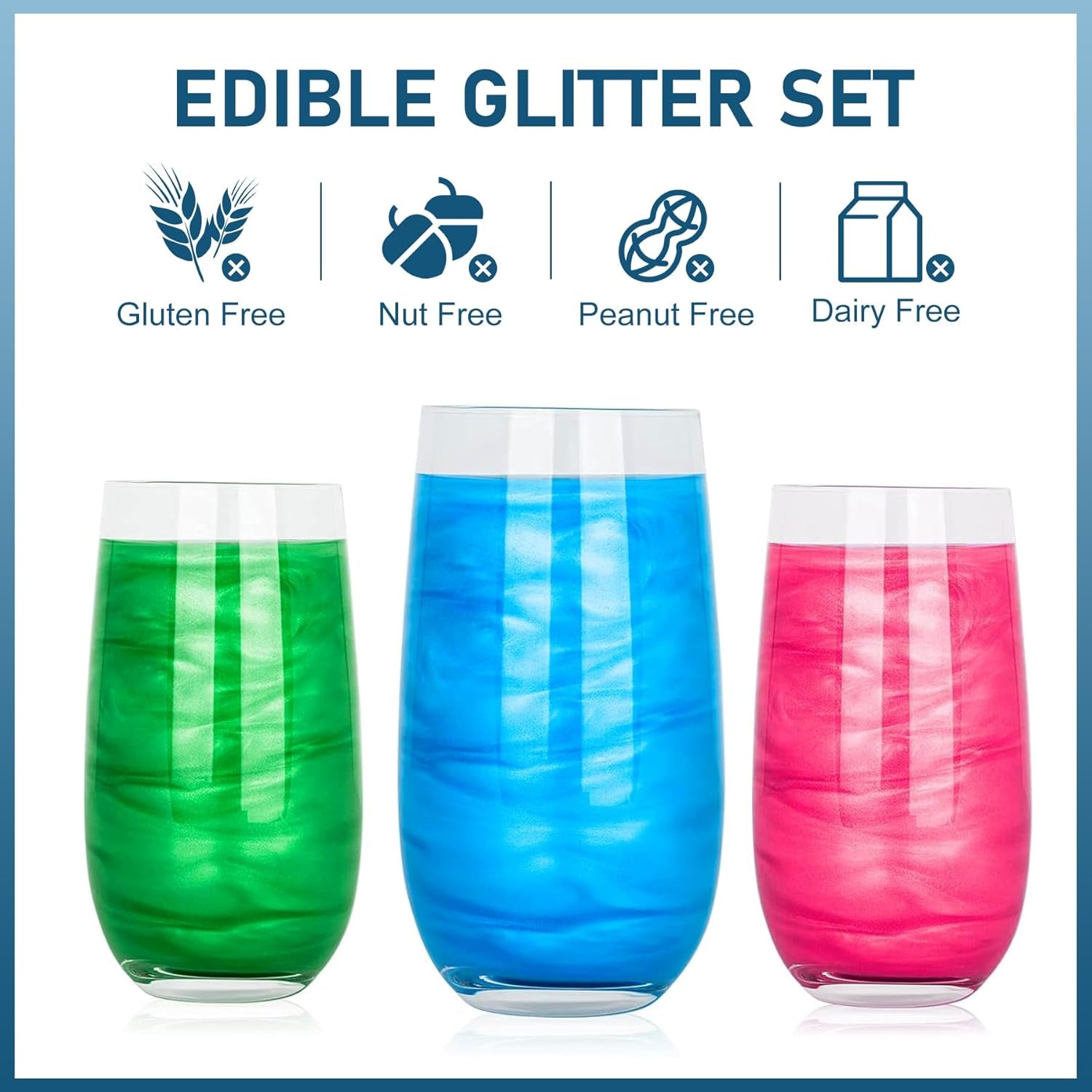 Set de sclipici comestibil - 4 culori metalice, pudră sclipici comestibilă - pudră fără gust pentru băuturi și prăjituri, pudră colorant alimentar pentru decorarea cocktailurilor, sclipici comestibil (5 g/sticlă)