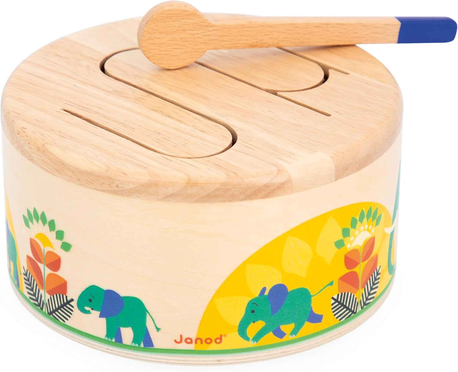 Janod - Tobă Gioia - Tobă din lemn FSC + tobă - Joc de rol și educație muzicală timpurie - Acuarelă - De la 18 luni, J07650 Jucarii Bebe Naty Shop Titlu implicit