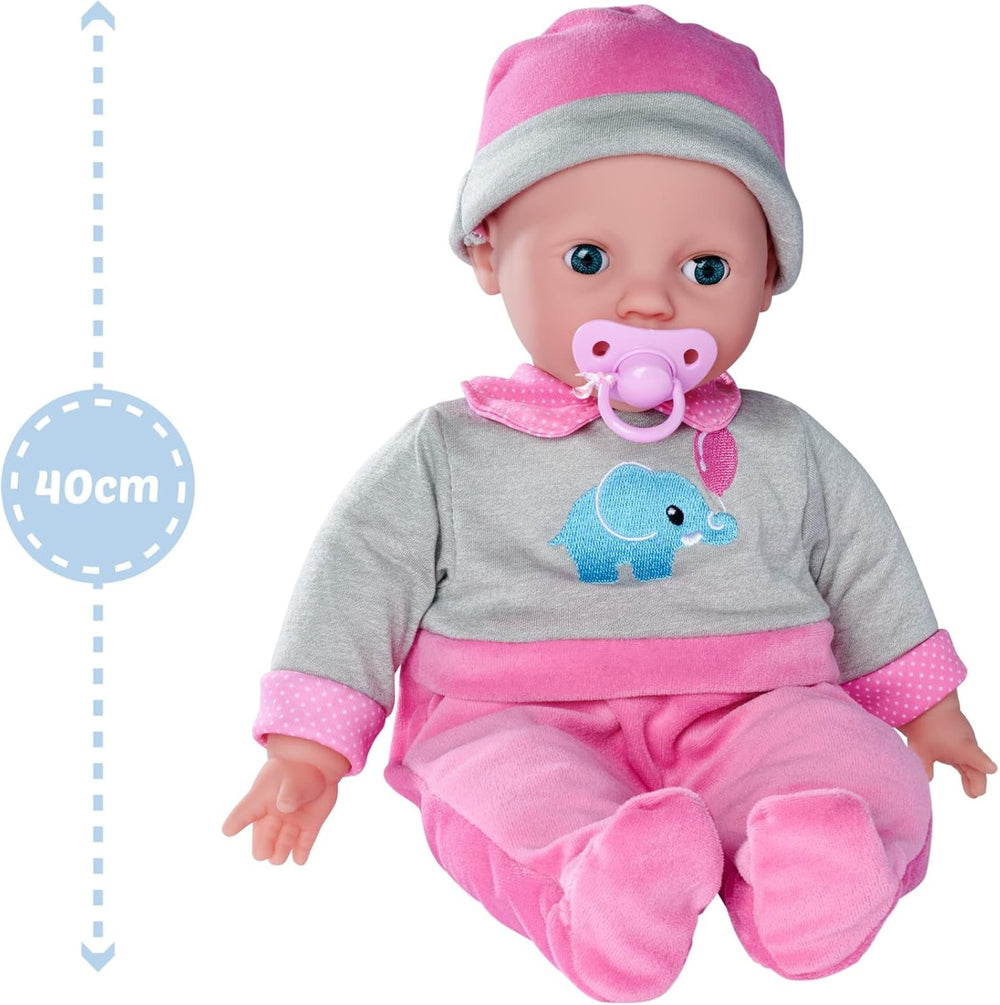 Simba 105140066 - Laura Interactive, lalka o miękkim ciele i zaspanych oczach, gaworząc podczas ruchu, pije z butelki i śpi, 40 cm, lalka od 2 lat Naty Shop Dolls