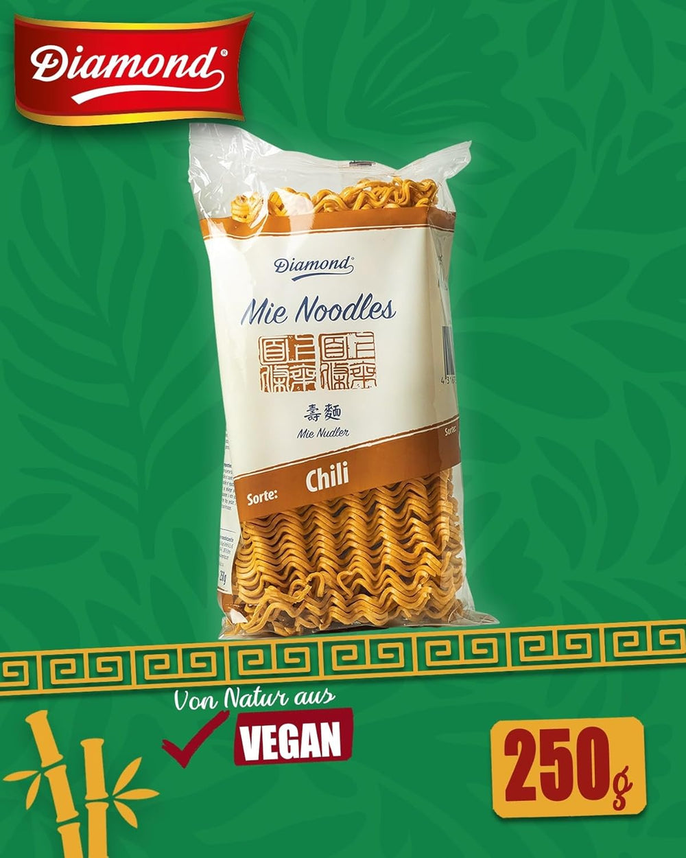 DIAMOND Mie Chili Noodles, makaron pszenny z dodatkiem chili, bez jajek, szybki i łatwy, wegetariański - 1 x 250 g