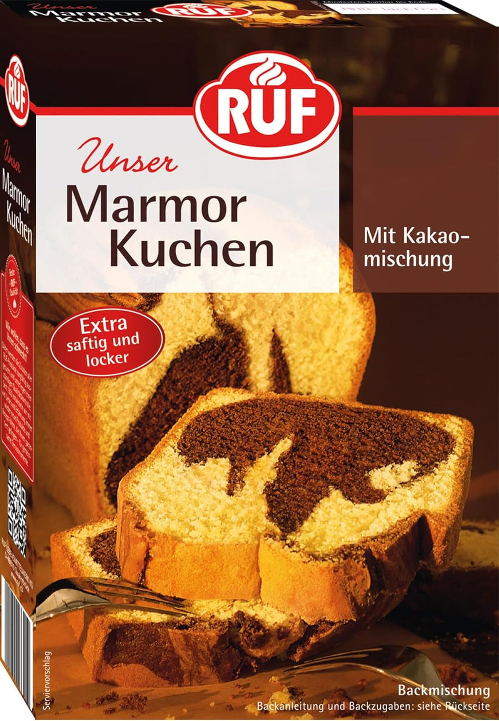 RUF Marmorkuchen, Backmischung Für Einen Kuchen Mit Marmormuster, Hellerteig Mit Kakaomischung, Extra Saftig Und Locker, Vegane Variante Möglich Naty Shop 450 G (opakowanie 1Er)
