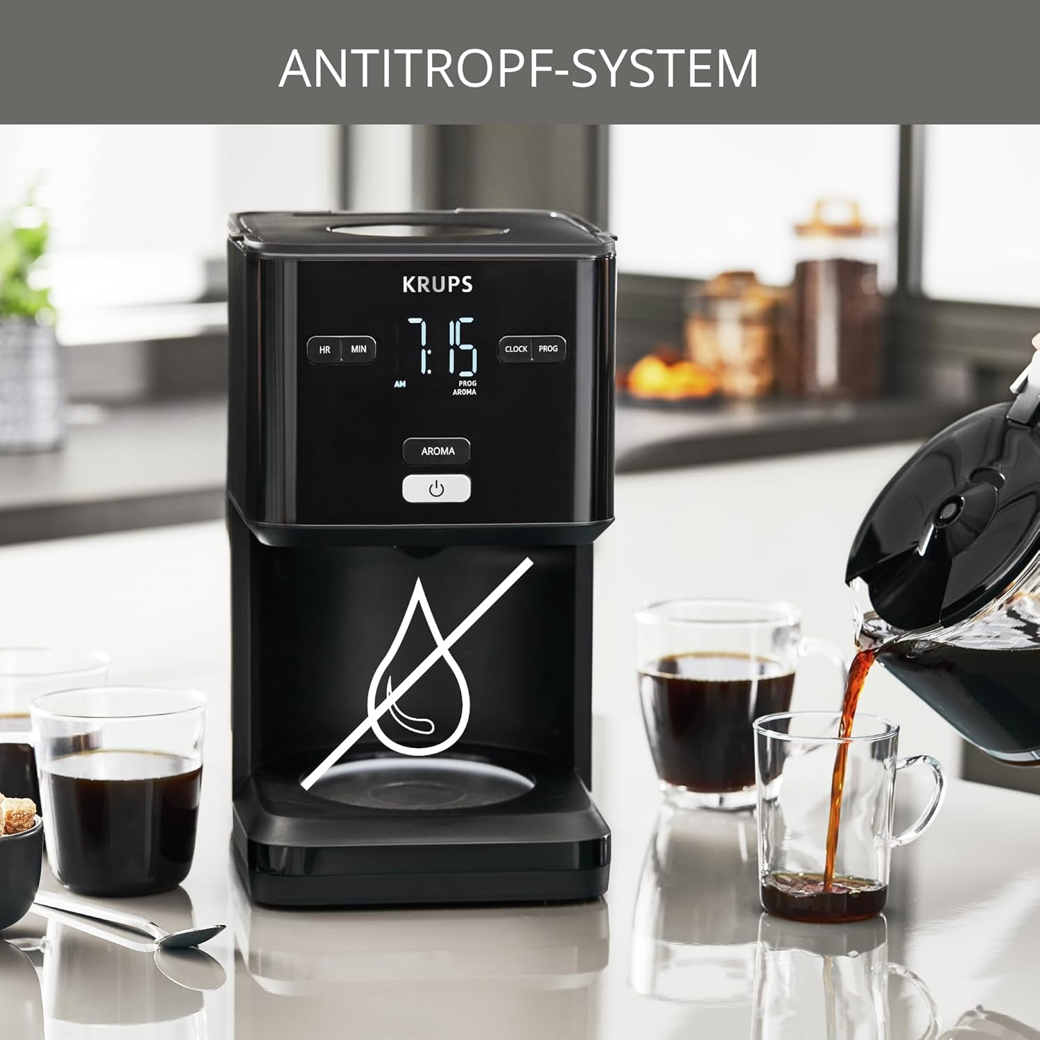 Aparat de cafea Krups Smart'n Light cu temporizator, pentru 1,25 litri de cafea filtrată, funcție de menținere la cald, oprire automată, negru, KM600810