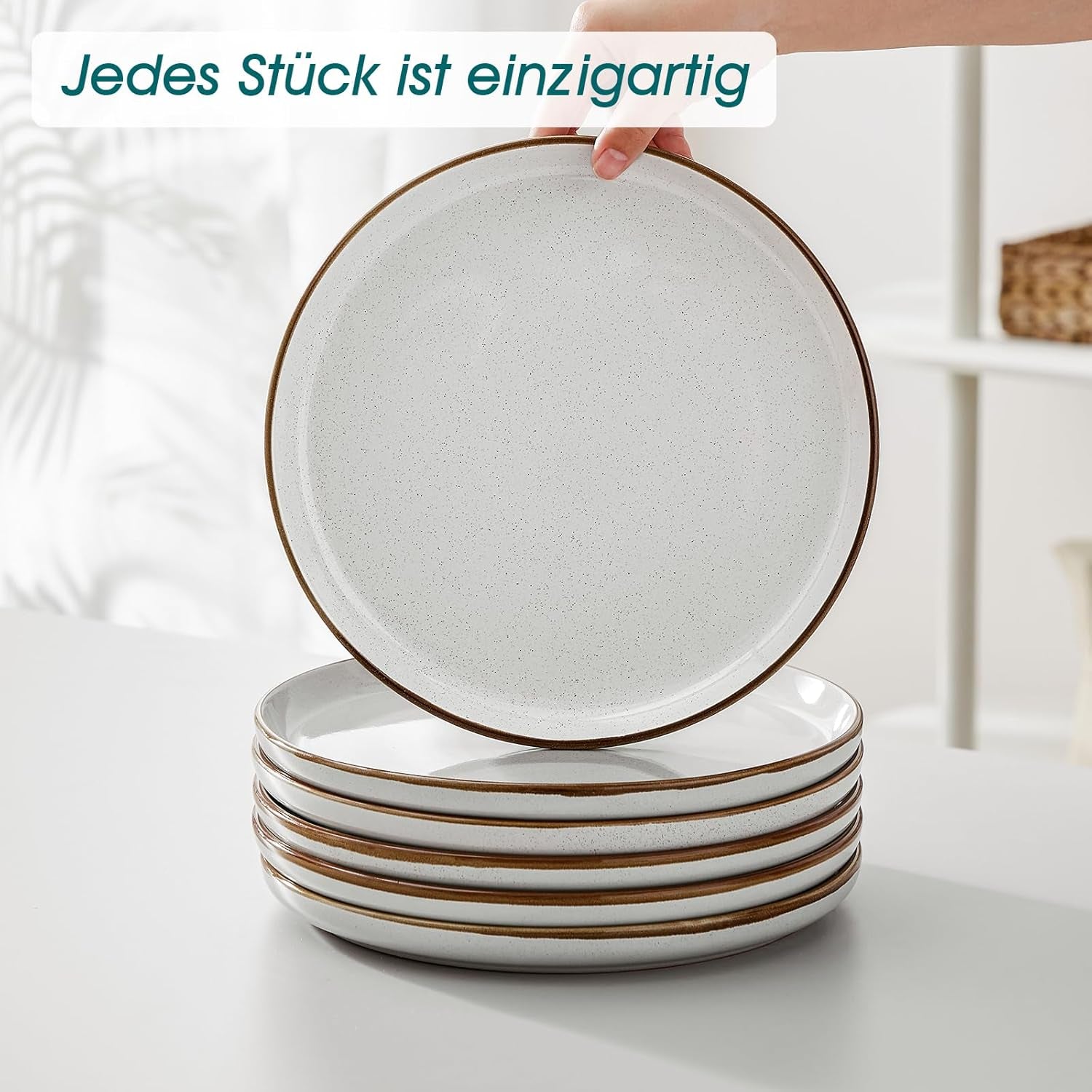 Set de veselă din gresie pentru 6 persoane, Vancasso LOIRE, serviciu de cină cu 18 piese pentru 6 persoane, gri modern, include bol, farfurie de desert și farfurie de cină, potrivit pentru cuptorul cu microunde și mașina de spălat vase