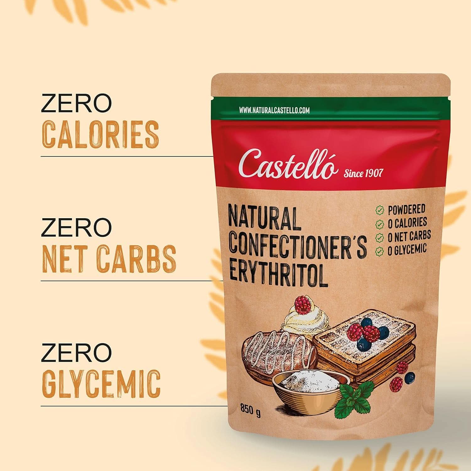 Naturalny Erytrytol - Cukier Puder | 10G = 7G cukru, 850 gramów słodzików Naty Shop