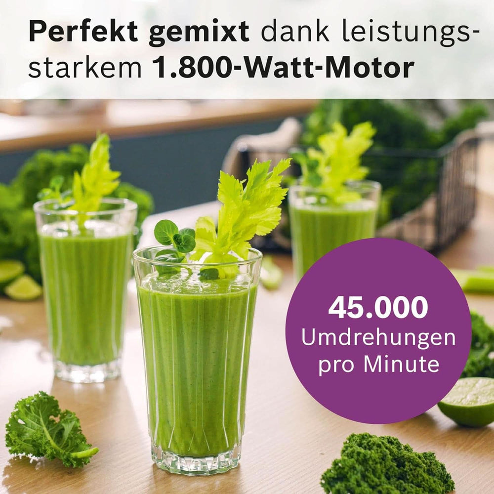 Mikser stojący szybkoobrotowy Vitapower Serie 6 MMBD665B1, 45 000 obr./min, 6 programów Inkl Heiße Suppe & Reinigung, 2 l Mixbehälter, Stopfer, Spülmaschinenfeste Teile, Made in Europe, 1800 W, Schwarz Kitchen Naty Shop