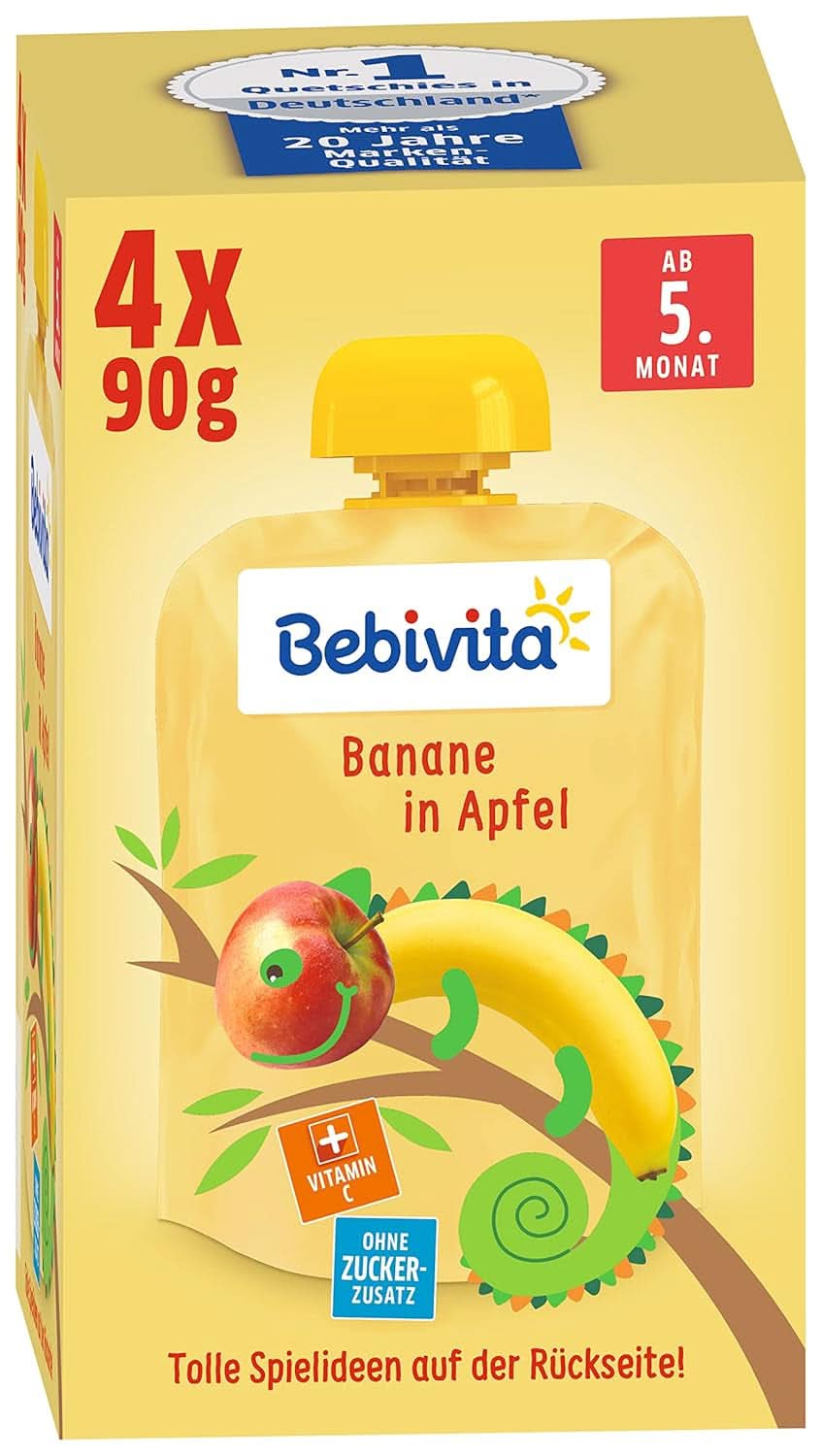 Zabawne owoce i płatki zbożowe dla dzieci w całości w jabłkach-bananach, opakowanie 4 sztuk (4 x 90 gramów) Matka i Dziecko Naty Shop Banana in apple