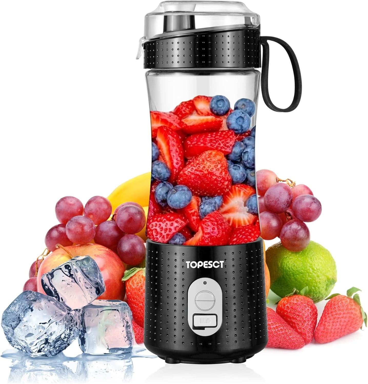 Topesct Tragbarer Mixer, Smoothie Maker to Go – Mobilny mikser stojący/Elektrischer Mini Saftmixer Sechs Klingenin 3D-Anordnung Für Hervorragendes Mixen, 13Oz USB Wiederaufladbarer Juicer (Schwarz) Kitchen Naty Shop Schwarz