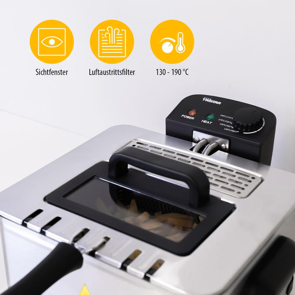 Frytkownica Tristar, 1 duży kosz i 2 małe kosze, regulowany termostat, strefa chłodzenia, 5 litrów, 2000 W, FR-6949 AGD Naty Shop