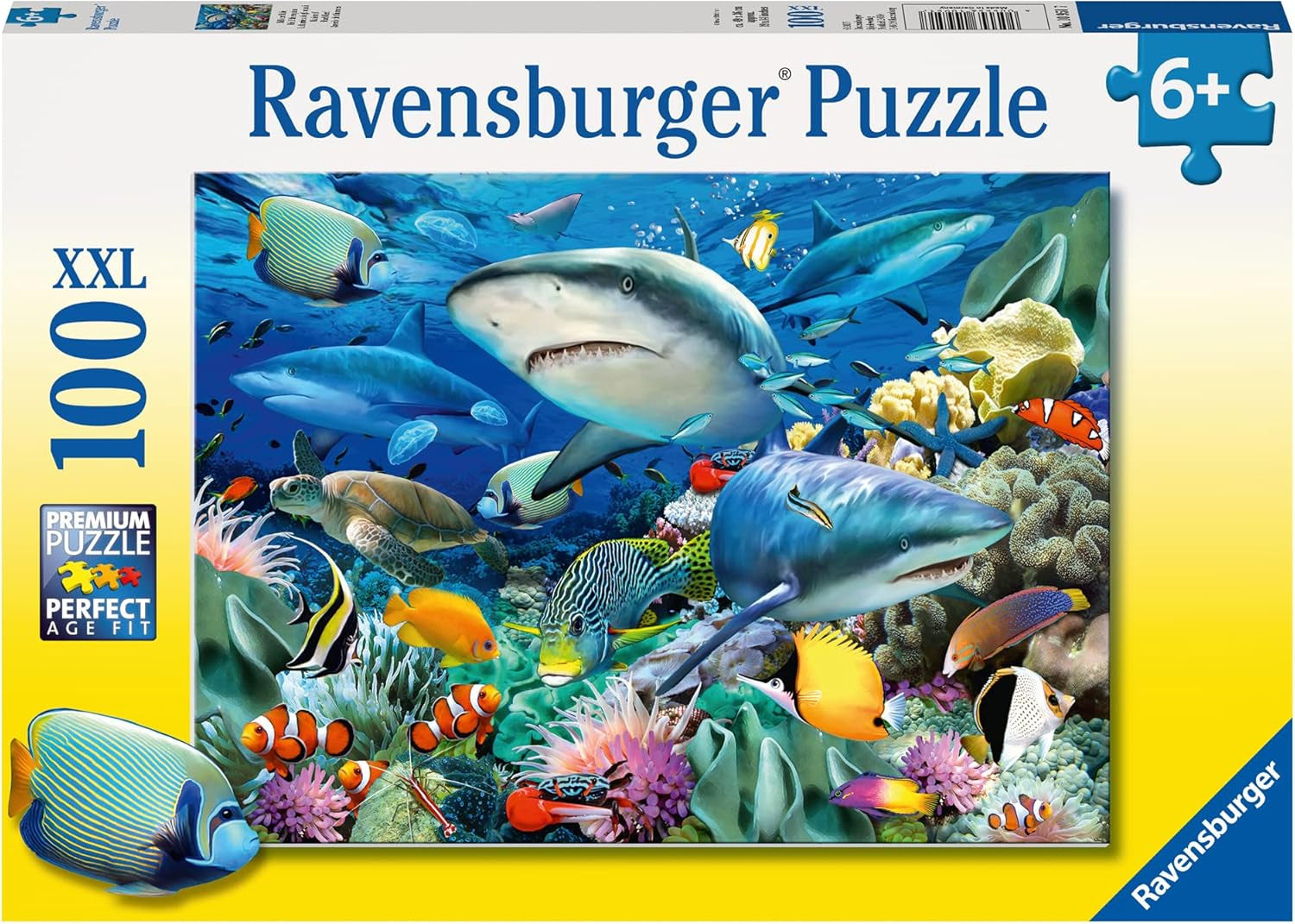 Ravensburger puzzle pentru copii - 10951 Reef Of Sharks - Puzzle cu lumea subacvatică pentru copii de la 6 ani, cu 100 de piese în format Xxl Puzzle Naty Shop Singur