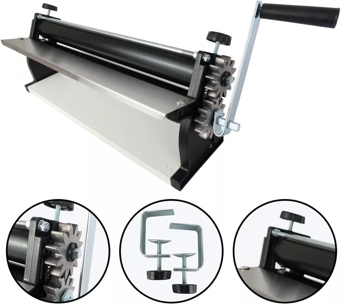 Maszyna do wałkowania ciasta na pizzę DKN z korbą ręczną, 48,8 cm, maszyna do makaronu, Teigfolie z rolkami zapobiegającymi haftowi i sterowaniem Dicken – konstrukcja z masywnego Stahl i aluminium