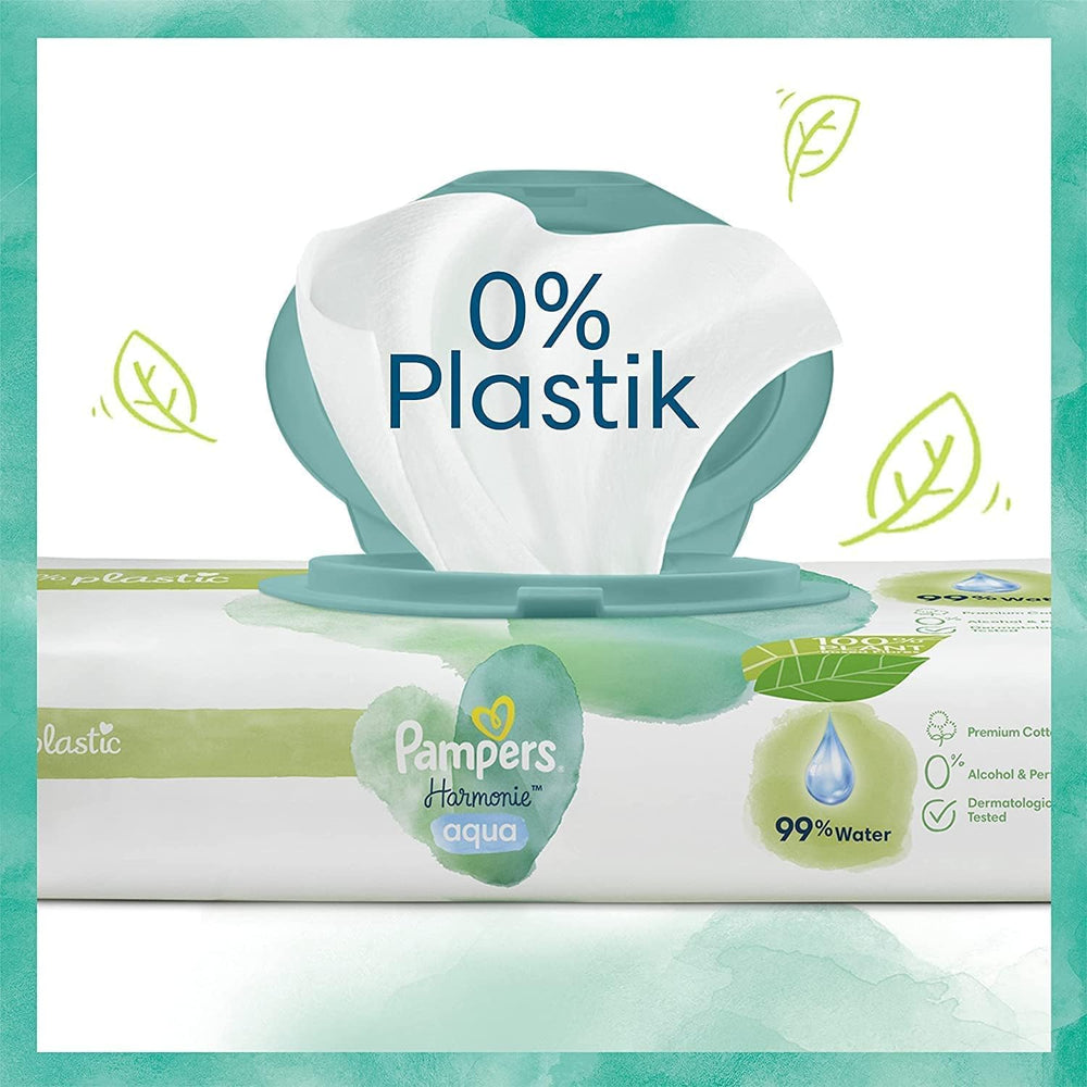 Zestaw pieluszek Harmonie Aqua Rozmiar 1 (2-5 kg, 180 szt.), Rozmiar 2 (4-8 kg, 240 szt.), Half Moon Box i chusteczki Aqua Baby, 720 chusteczek (15 x 48), Zestaw startowy dla niemowląt