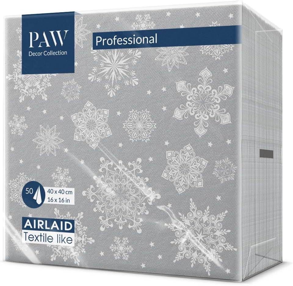 PAW - Șervețele Airlaid (40 X 40 Cm) I 50 Bucăți I Perfect pentru Crăciun, Iarnă, Sărbători I Decorațiuni de masă pentru Ajunul Crăciunului I Șervețele Airlaid Fabric-Like Winter Branches I Winter Branches