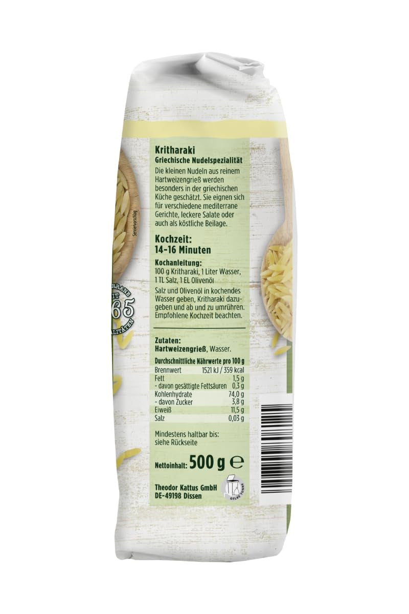 - Kritharaki Nudeln (Reisnudeln/Risoni/Orzo) | Griechische Nudelspezialität aus Hartweizengriess | 500 g w worku