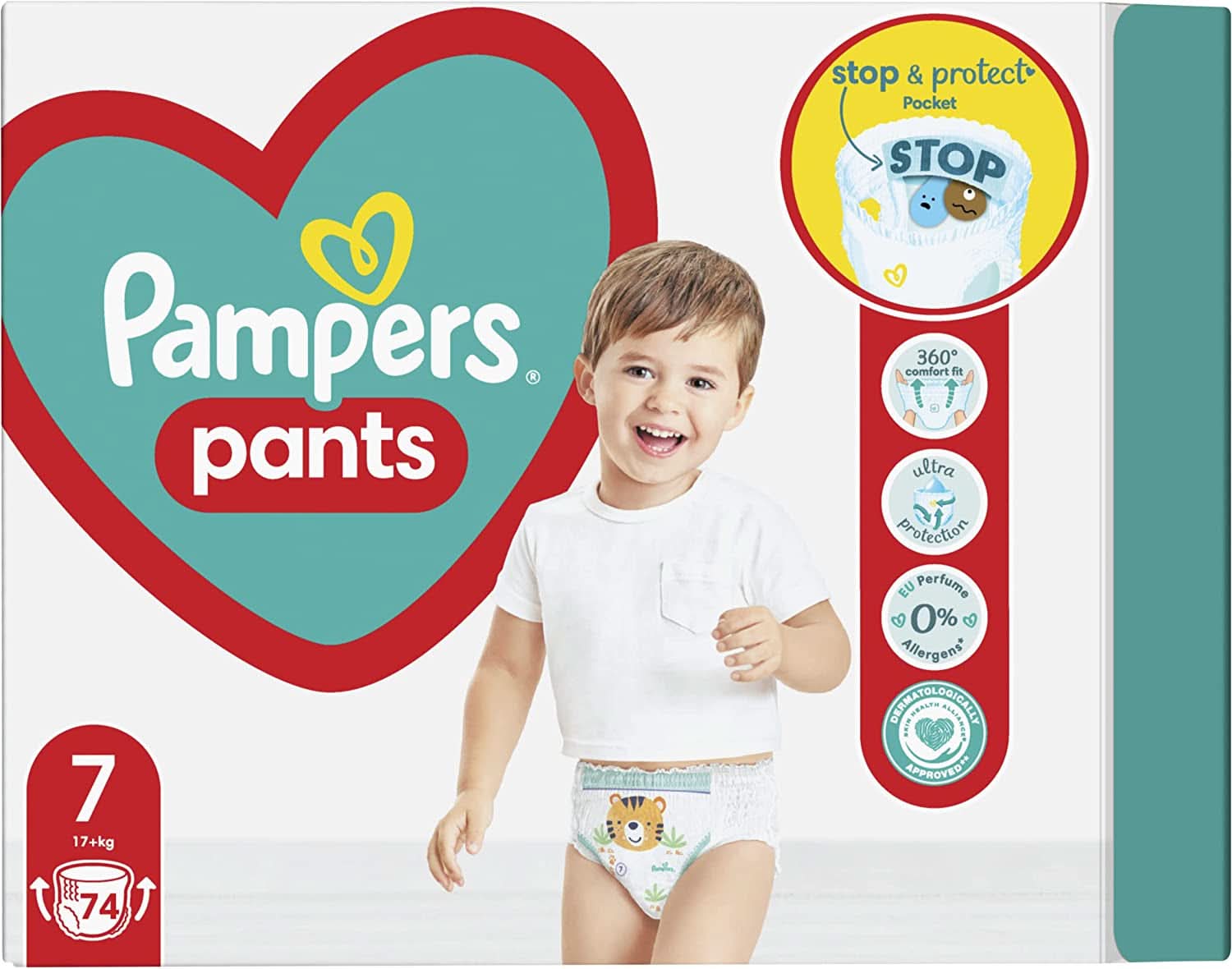 Pampers (wersja klasyczna), spodnie chłopiec/dziewczynka 7 74 szt. Matka i Dziecko Naty Shop