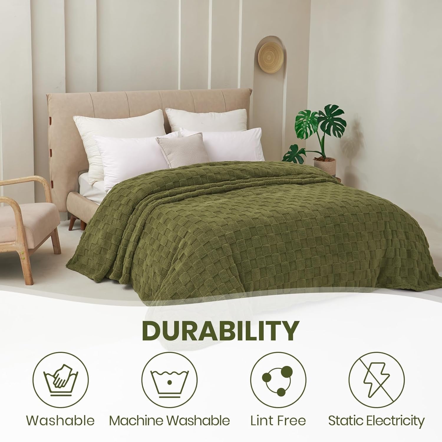 Good Nite Przytulny koc Puszysty koc narzutowy Narzuta z polaru Przytulny miękki zielony koc w kratkę Wiosna Lato Jesień Zima Cztery pory roku (150X200 cm oliwkowa zieleń) Good Nite Łóżka i koce