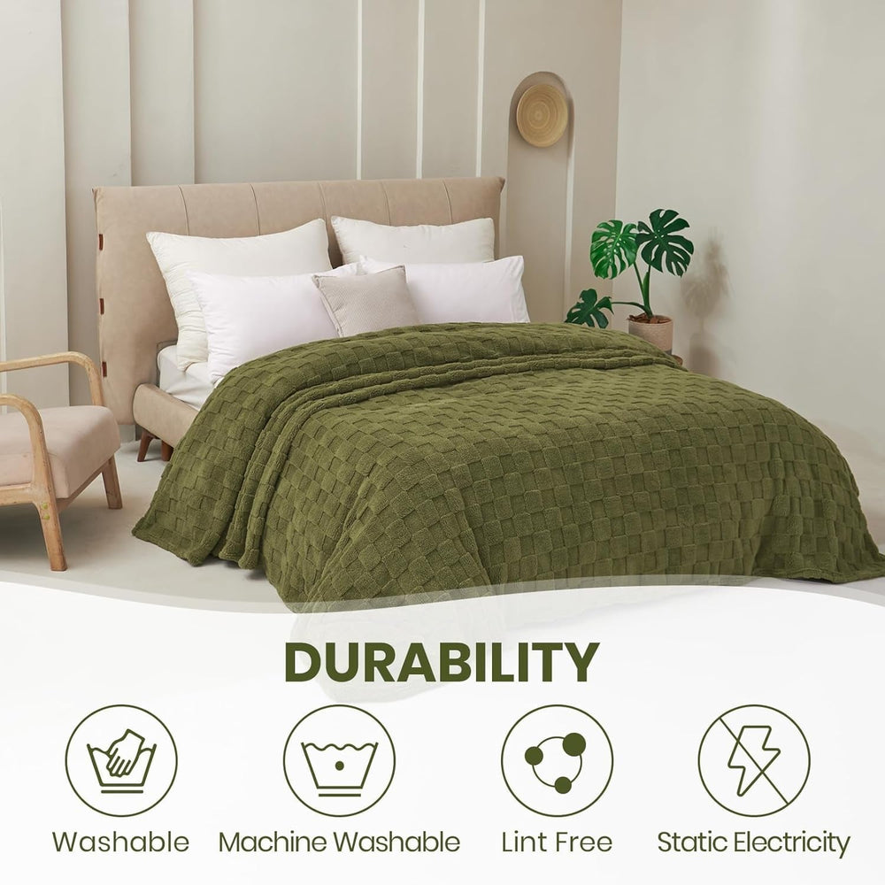 Good Nite Przytulny koc Puszysty koc narzutowy Narzuta z polaru Przytulny miękki zielony koc w kratkę Wiosna Lato Jesień Zima Cztery pory roku (150X200 cm oliwkowa zieleń) Good Nite Łóżka i koce