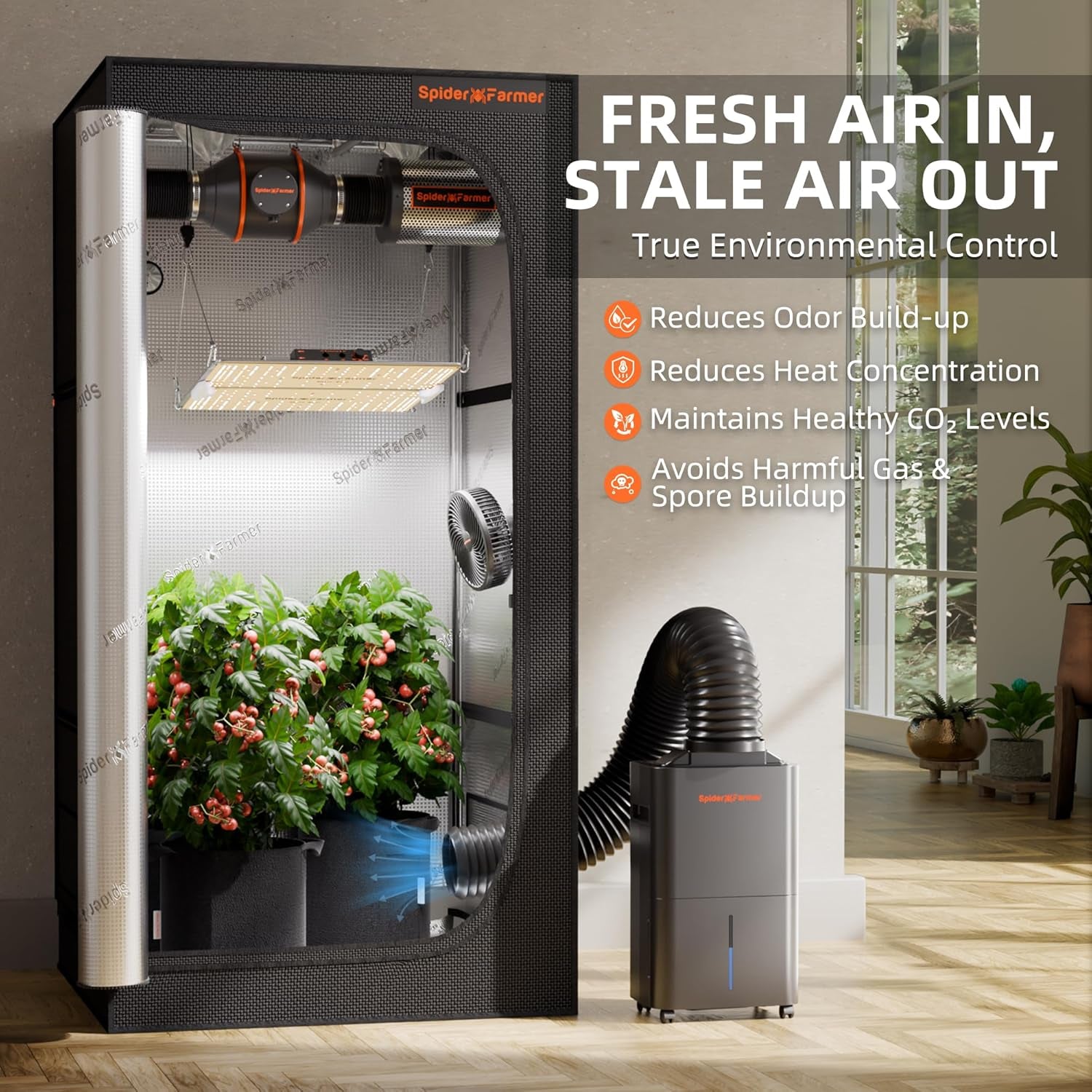 Osuszacz SPIDER FARMER, Osuszacz do roślin 12L z kontrolą wilgotności, Sterowanie aplikacją, Funkcja timera 24-godzinnego do namiotów uprawowych, Elektryczny osuszacz do ogrodów, mieszkań i piwnic