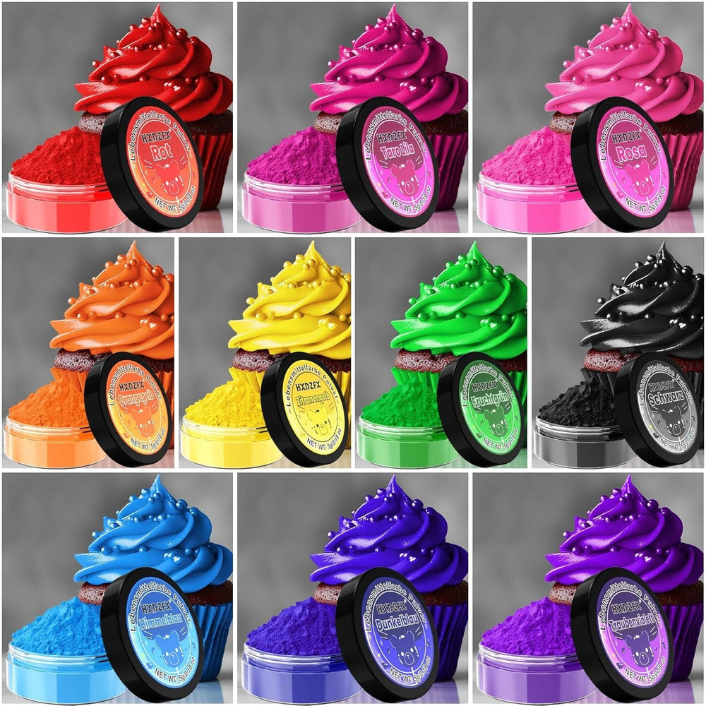 Colorant alimentar pudră - Set de 10 coloranți alimentari, Colorant alimentar pudră concentrată, Colorant alimentar pentru decorarea prăjiturilor, glazură, copt - 5G