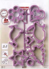 Formă de tăiat fursecuri Zenker 2 în 1 pentru bomboane, formă de patiserie, formă de tăiat fursecuri pentru Paște și Crăciun (Culoare: Roz înghețat), Cantitate: 8 bucăți