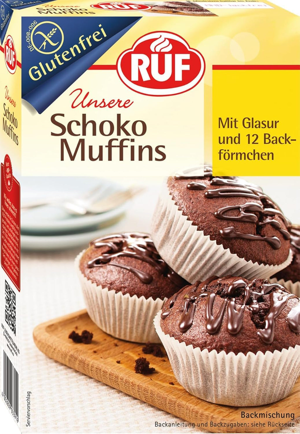RUF Glutenfreie Muffins Schoko Mit Kakaoglasur, Backmischung Für Schokoladige American Style Muffins, Zöliakie Geeignet, Inkl. 12 Muffinförmchen Naty Shop 350 G (1Er Pack) Schoko Muffins