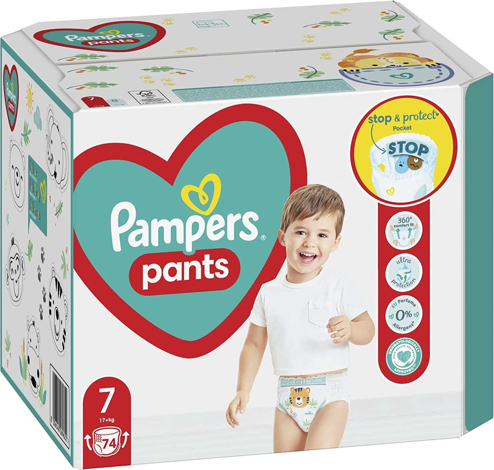 Pampers (wersja klasyczna), spodnie chłopiec/dziewczynka 7 74 szt. Matka i Dziecko Naty Shop