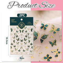 2 Blätter 5D Schmetterling Nagelsticker Selbstklebend, Nagelsticker Gold Rand, Nagel Designing Zubehör, Nail Art Stickers, Schmetterlinge Deko Nagelaufkleber, Nageltattoos