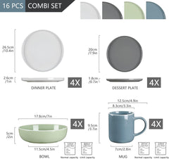 vancasso SESAM Serie Steingut Geschirrset für 12 Personen, 48 teiliges Kombiservice – Tafelservice mit Speisetellern, Desserttellern, Müslischalen und Kaffeetassen, skandinavisches Design