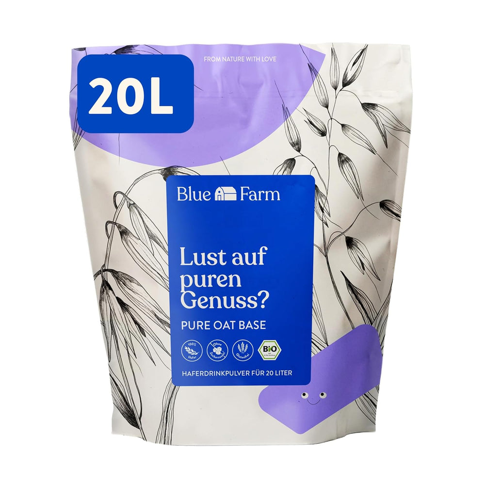 Blue Farm Pure Oat Base für bis zu 8 litrów Haferdrink zum Selbermischen – 100% beste Bio-Qualität – 100% wegańskie, bez laktozy i bezglutenowe – 90% weniger Verpackungmüll